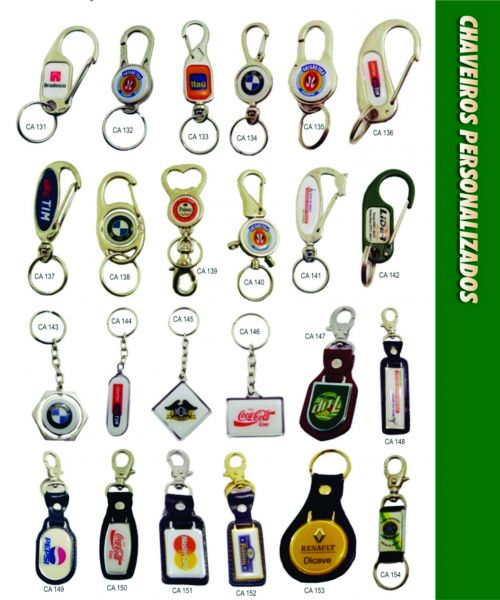 Chaveiros em metal com resina